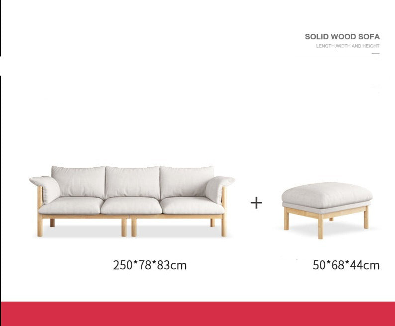 Canapé GRACE en bois massif au design nordique japonais (6 tailles au choix, 8 couleurs de tissu au choix)