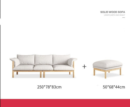 Canapé GRACE en bois massif au design nordique japonais (6 tailles au choix, 8 couleurs de tissu au choix)