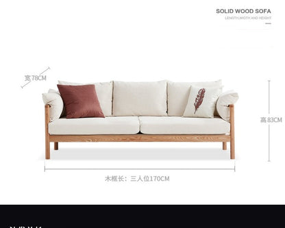 Canapé GRACE en bois massif au design nordique japonais (6 tailles au choix, 8 couleurs de tissu au choix)