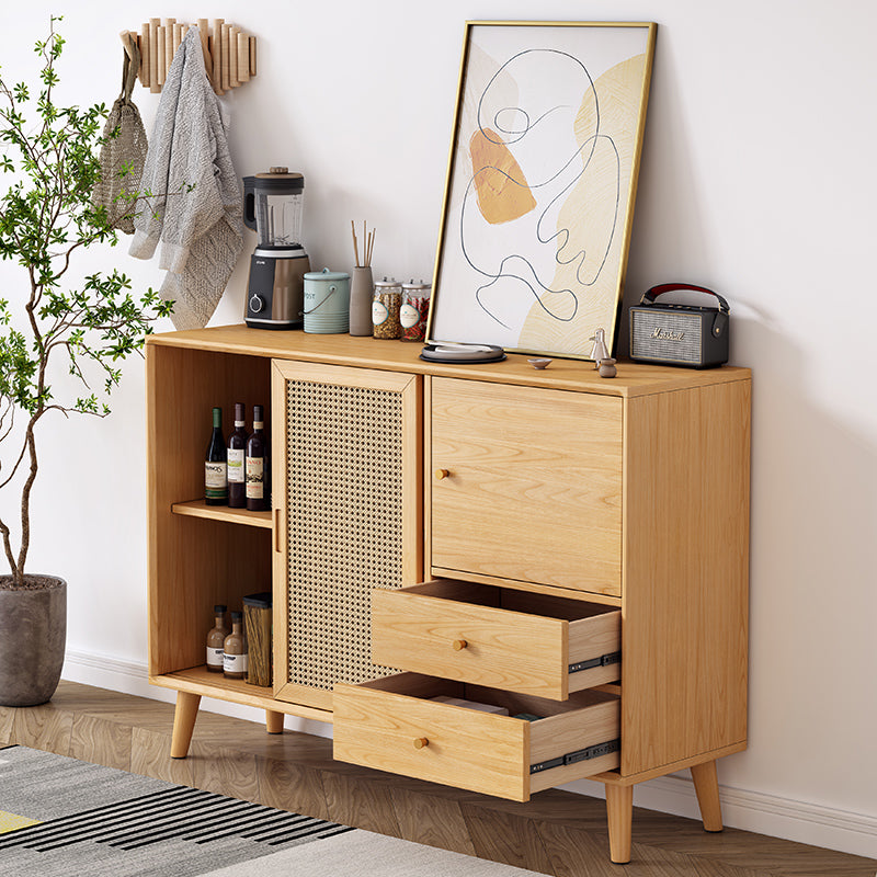 Buffet HAILEY en rotin avec portes coulissantes, style côtier et insulaire, en bois massif (2 couleurs, 2 tailles)