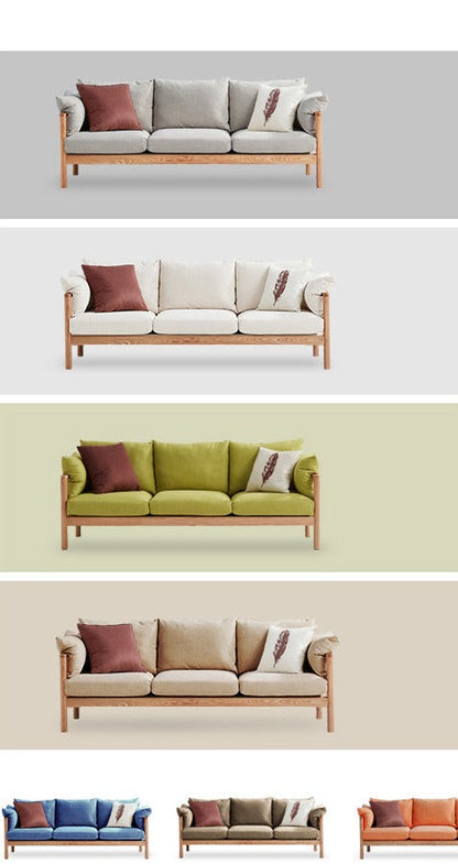 Canapé GRACE en bois massif au design nordique japonais (6 tailles au choix, 8 couleurs de tissu au choix)
