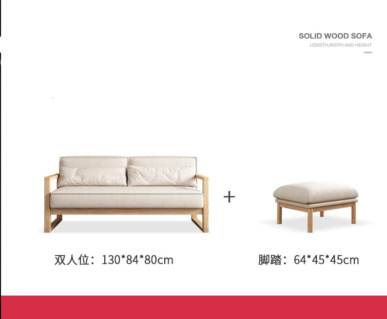 Canapé scandinave CHLOE en bois dur américain de style japonais (choix de 5 tailles, 7 couleurs de tissu, structure noyer, naturel, noir)