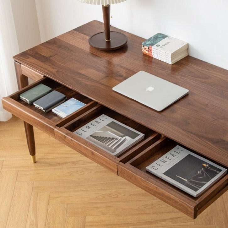 ALIVIA RITZ Table console de bureau moderne en bois massif Naturel / Noyer