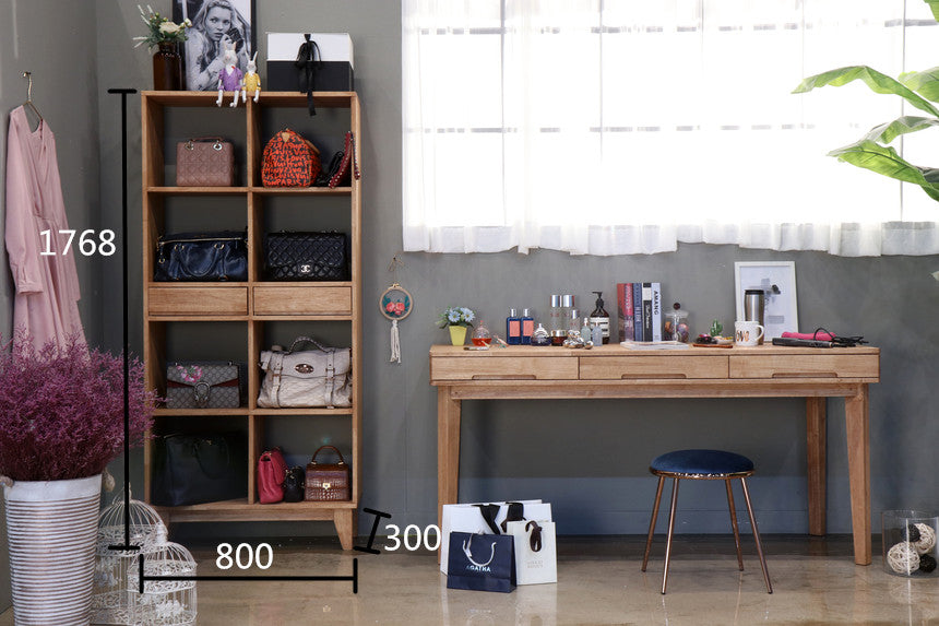 Bibliothèque/Vitrine ANA NEW YORK HILTON en bois dur américain, noyer, couleur naturelle, 3 tailles 