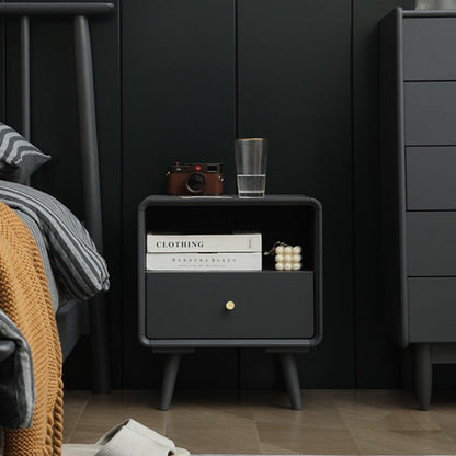 BROOKE MARRIOTT Table de chevet scandinave tout en bois massif nordique (4 couleurs noyer, gris, noir, blanc)