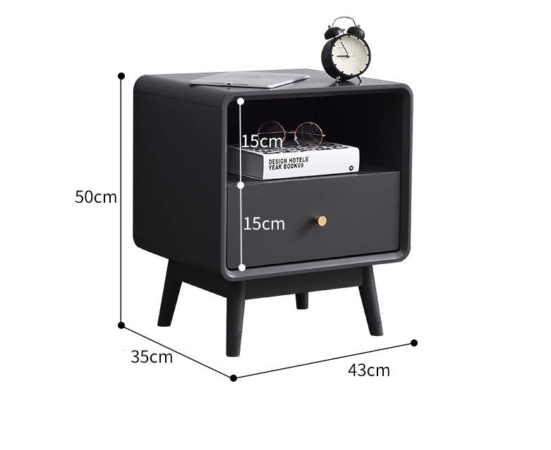 BROOKE MARRIOTT Table de chevet scandinave tout en bois massif nordique (4 couleurs noyer, gris, noir, blanc)