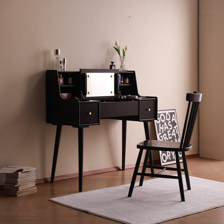 ISABEL TOKYO Commode Coiffeuse Miroir Japonais Scandinave (Couleur Noyer, Noir Blanc, Gris)