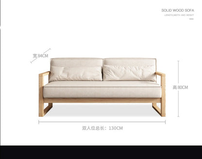 Canapé scandinave CHLOE en bois dur américain de style japonais (choix de 5 tailles, 7 couleurs de tissu, structure noyer, naturel, noir)