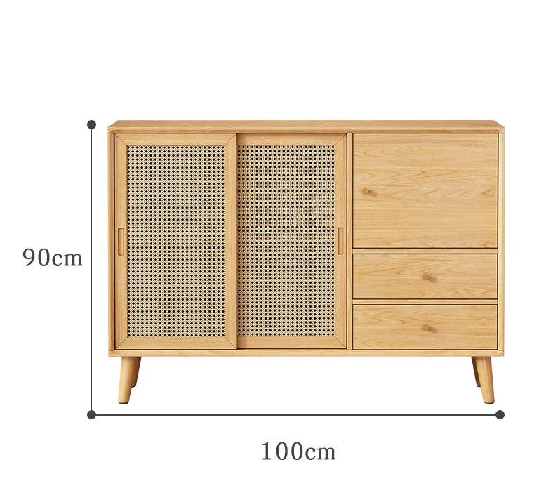 Buffet HAILEY en rotin avec portes coulissantes, style côtier et insulaire, en bois massif (2 couleurs, 2 tailles)