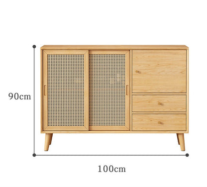 Buffet HAILEY en rotin avec portes coulissantes, style côtier et insulaire, en bois massif (2 couleurs, 2 tailles)