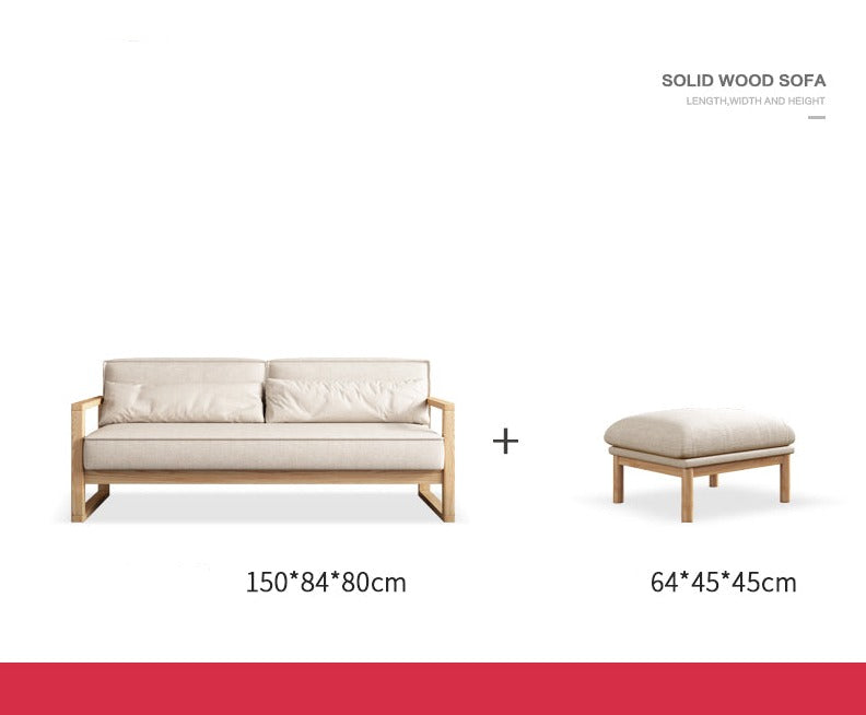 Canapé scandinave CHLOE en bois dur américain de style japonais (choix de 5 tailles, 7 couleurs de tissu, structure noyer, naturel, noir)