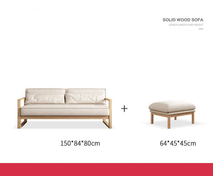 Canapé scandinave CHLOE en bois dur américain de style japonais (choix de 5 tailles, 7 couleurs de tissu, structure noyer, naturel, noir)