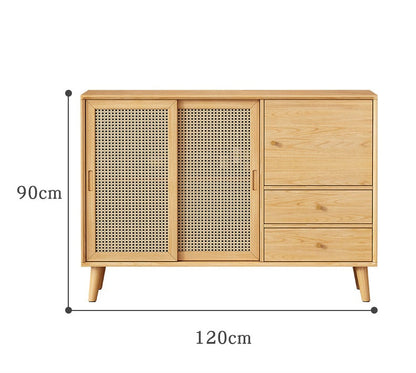 Buffet HAILEY en rotin avec portes coulissantes, style côtier et insulaire, en bois massif (2 couleurs, 2 tailles)