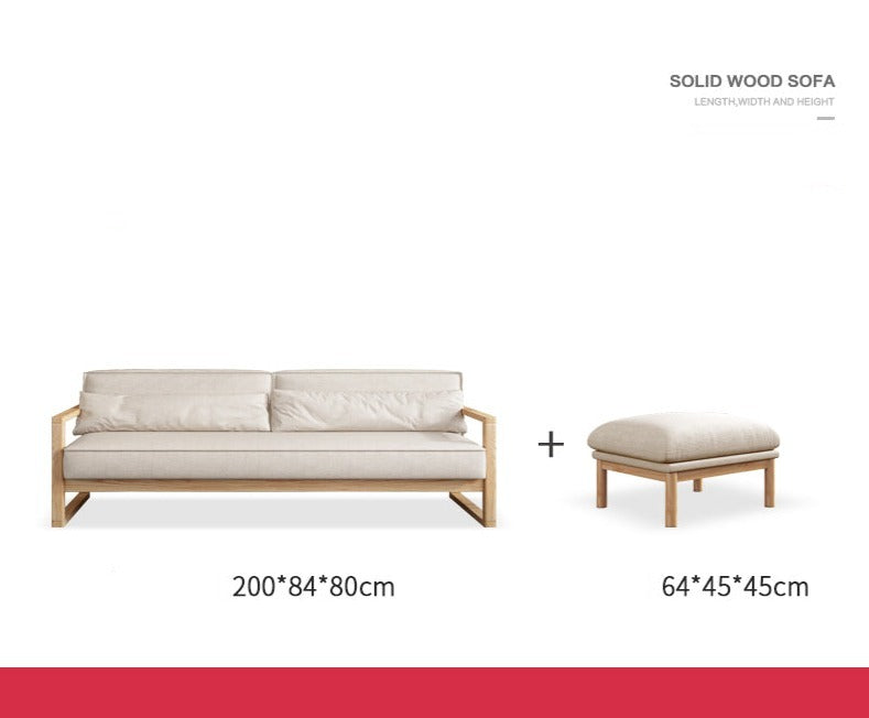 Canapé scandinave CHLOE en bois dur américain de style japonais (choix de 5 tailles, 7 couleurs de tissu, structure noyer, naturel, noir)