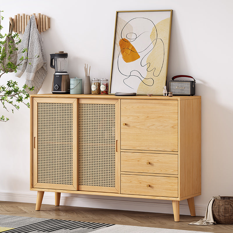 Buffet HAILEY en rotin avec portes coulissantes, style côtier et insulaire, en bois massif (2 couleurs, 2 tailles)