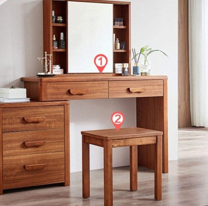 Coiffeuse en bois massif Carlie EMBASSY, meuble de rangement, miroir de courtoisie