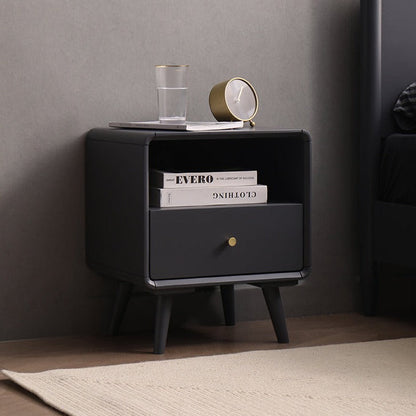 BROOKE MARRIOTT Table de chevet scandinave tout en bois massif nordique (4 couleurs noyer, gris, noir, blanc)