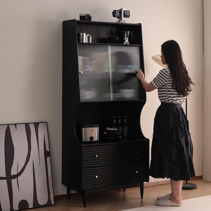 Buffet japonais scandinave en verre ISABEL TOKYO (noyer, noir, gris, blanc) 