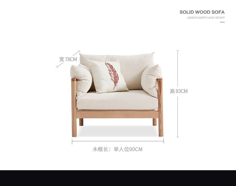 Canapé GRACE en bois massif au design nordique japonais (6 tailles au choix, 8 couleurs de tissu au choix)