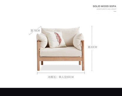 Canapé GRACE en bois massif au design nordique japonais (6 tailles au choix, 8 couleurs de tissu au choix)