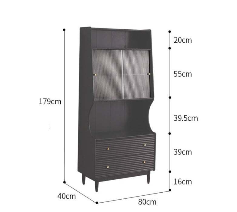 Buffet japonais scandinave en verre ISABEL TOKYO (noyer, noir, gris, blanc) 