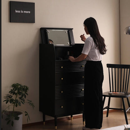 ISABELLE TOKYO Coiffeuse nordique avec miroir et style scandinave japonais (couleur noyer, noir, gris, blanc)