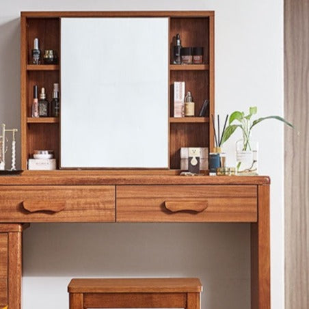 Coiffeuse en bois massif Carlie EMBASSY, meuble de rangement, miroir de courtoisie