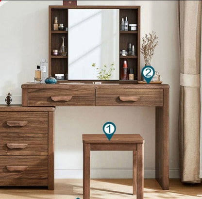 Coiffeuse en bois massif Carlie EMBASSY, meuble de rangement, miroir de courtoisie