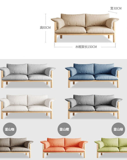 Canapé GRACE en bois massif au design nordique japonais (6 tailles au choix, 8 couleurs de tissu au choix)