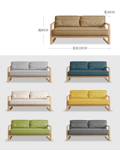 Canapé scandinave CHLOE en bois dur américain de style japonais (choix de 5 tailles, 7 couleurs de tissu, structure noyer, naturel, noir)