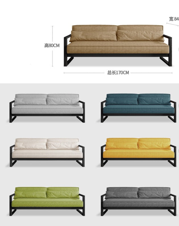 Canapé scandinave CHLOE en bois dur américain de style japonais (choix de 5 tailles, 7 couleurs de tissu, structure noyer, naturel, noir)