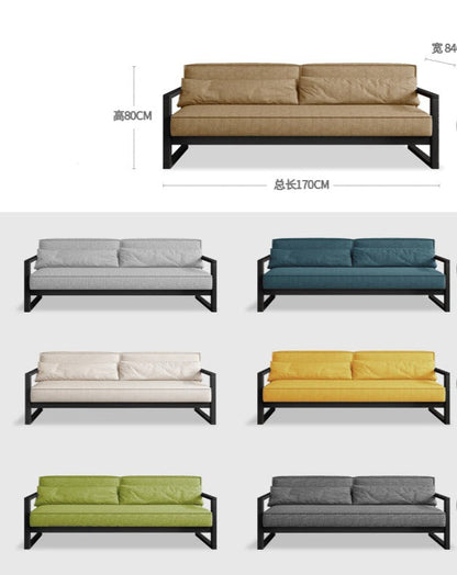 Canapé scandinave CHLOE en bois dur américain de style japonais (choix de 5 tailles, 7 couleurs de tissu, structure noyer, naturel, noir)