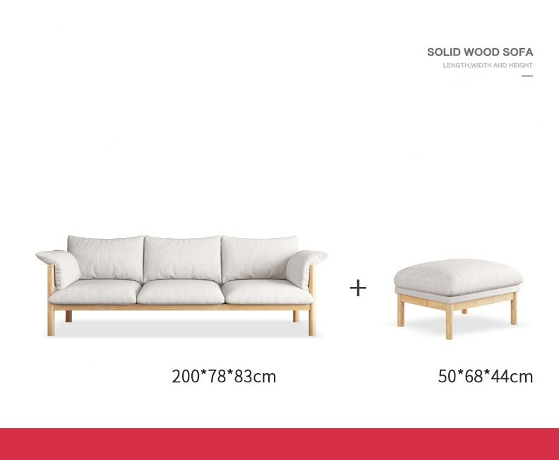 Canapé GRACE en bois massif au design nordique japonais (6 tailles au choix, 8 couleurs de tissu au choix)