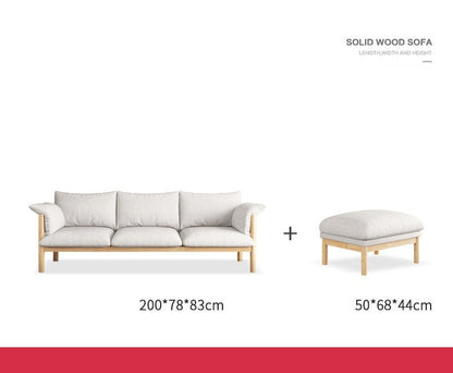 Canapé GRACE en bois massif au design nordique japonais (6 tailles au choix, 8 couleurs de tissu au choix)