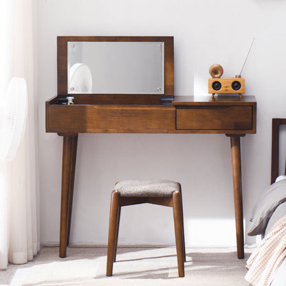 Tabouret de coiffeuse Isabella OSAKA en bois massif, style japonais scandinave, idéal pour le maquillage ou la toilette.