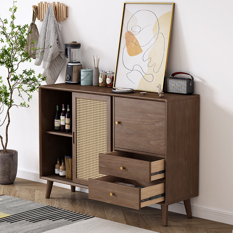 Buffet HAILEY en rotin avec portes coulissantes, style côtier et insulaire, en bois massif (2 couleurs, 2 tailles)