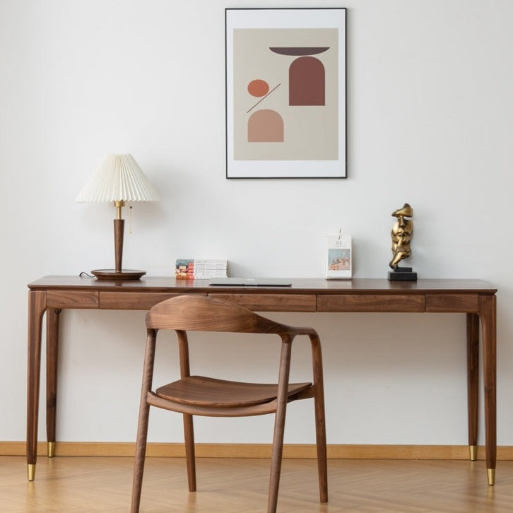 ALIVIA RITZ Table console de bureau moderne en bois massif Naturel / Noyer
