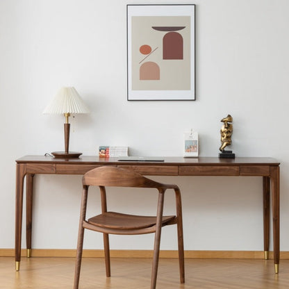 ALIVIA RITZ Table console de bureau moderne en bois massif Naturel / Noyer