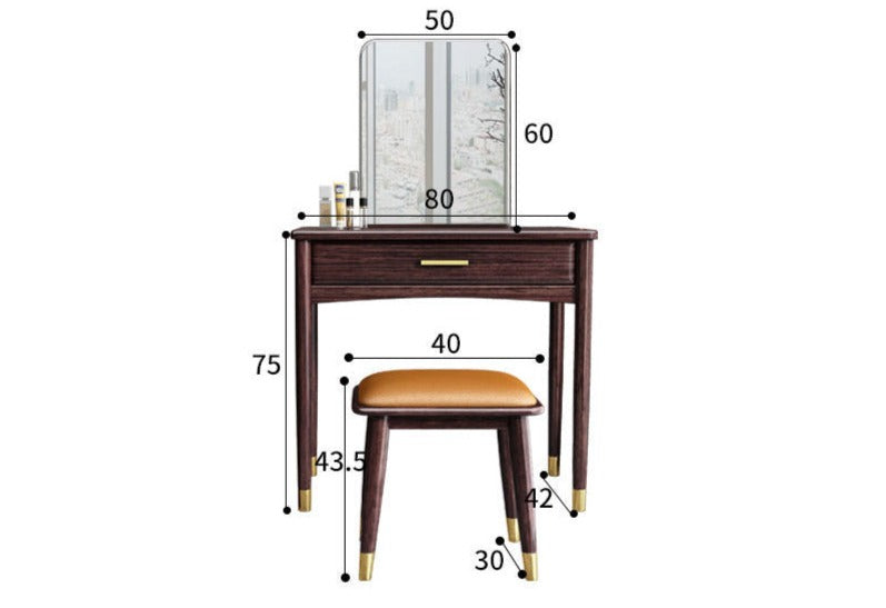 Coiffeuse CARLY Embassy en bois de santal massif avec miroir et meuble de rangement