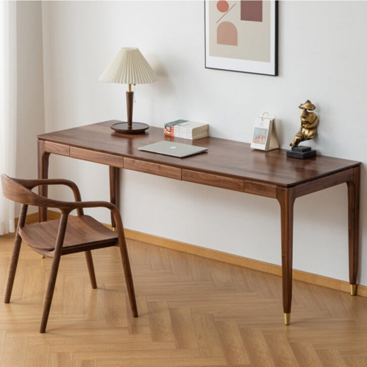 ALIVIA RITZ Table console de bureau moderne en bois massif Naturel / Noyer