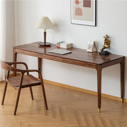ALIVIA RITZ Table console de bureau moderne en bois massif Naturel / Noyer
