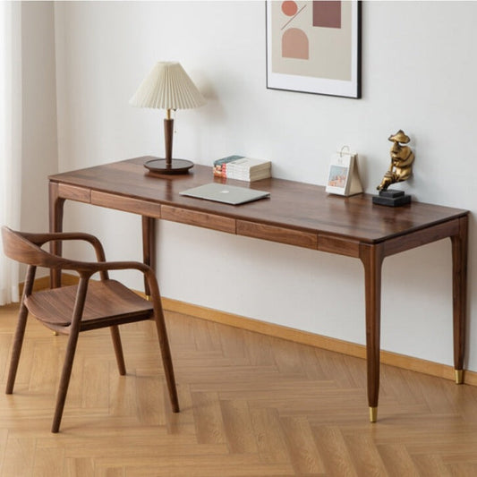 ALIVIA RITZ Table console de bureau moderne en bois massif Naturel / Noyer
