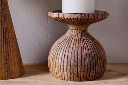Bougeoir Omari en bois de manguier - Naturel