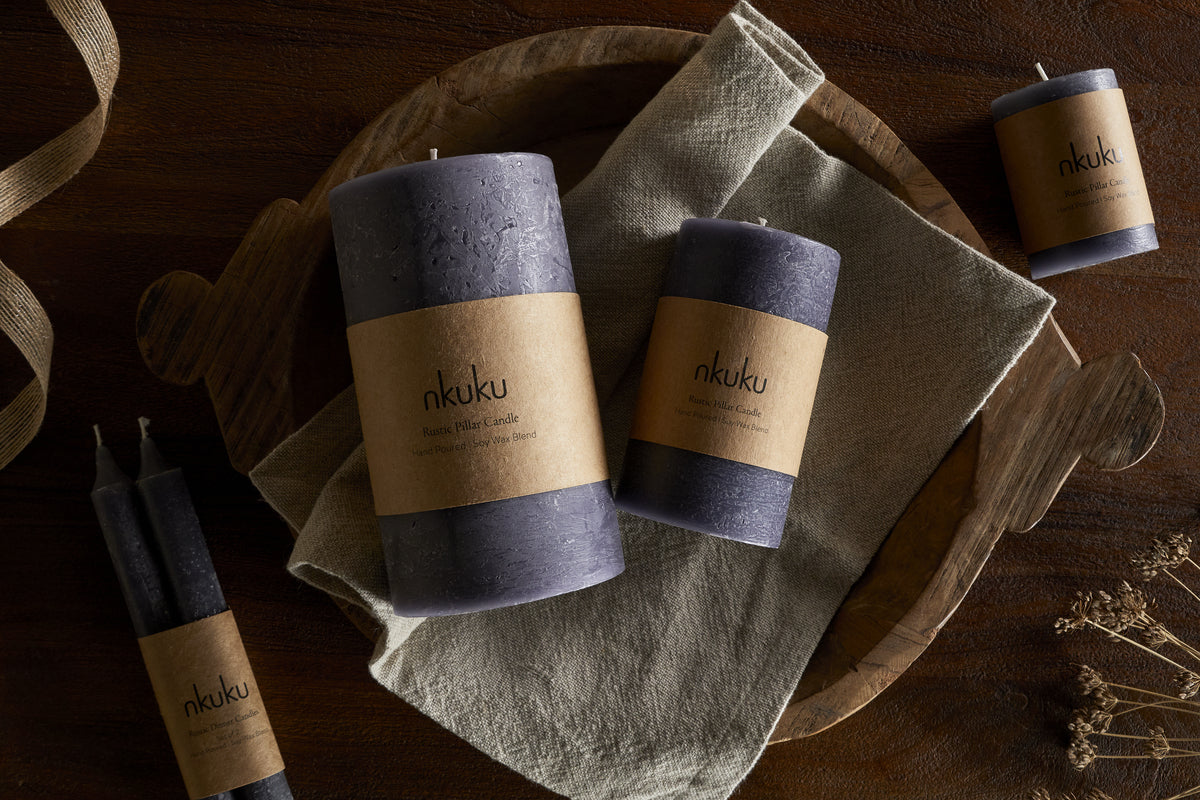 Mini bougie pilier rustique au mélange de soja - Charbon