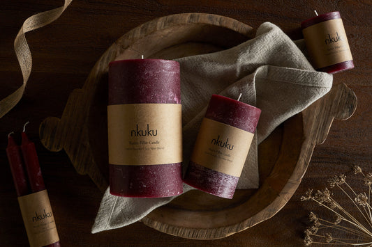 Bougie pilier rustique au soja - Cerise foncée - Grande