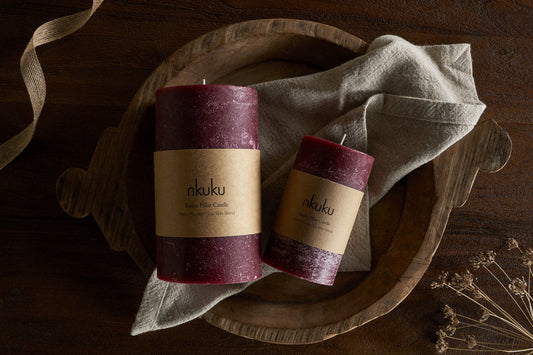 Bougie pilier rustique au soja - Cerise foncée - Petite