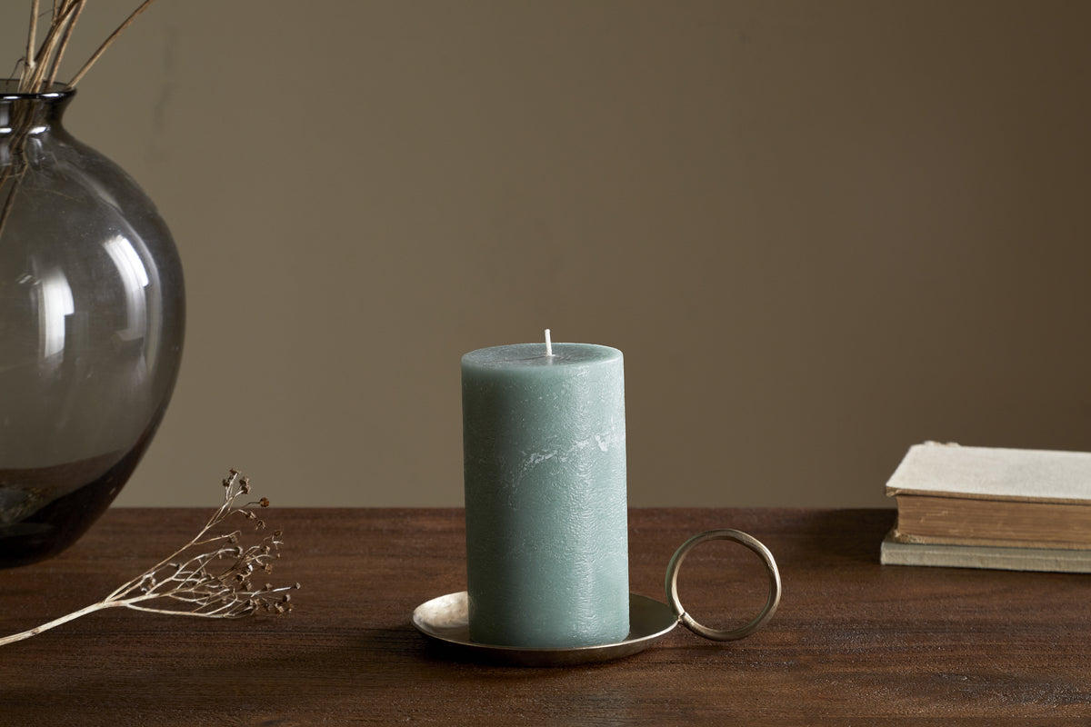 Bougie pilier rustique au soja – Vert sauge – Petite
