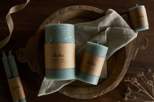 Bougie pilier rustique au soja – Vert sauge – Petite