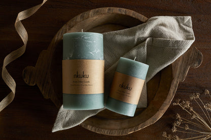 Bougie pilier rustique au soja – Vert sauge – Grande taille
