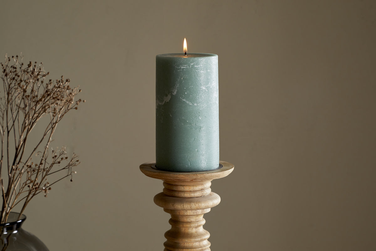 Bougie pilier rustique au soja – Vert sauge – Grande taille